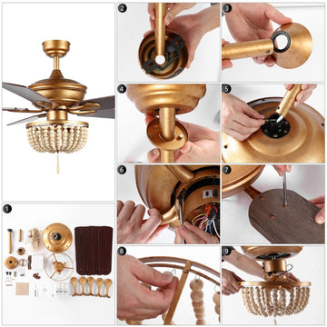 Erin 52" Rustic Farmhouse Iron/Wood Bead Mobile-App/Remote-Controlled LED Ceiling Fan - JONATHAN Y